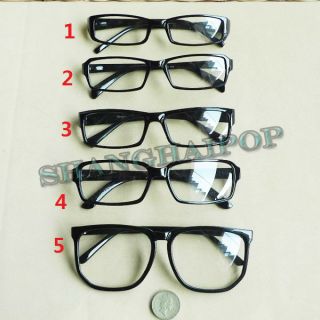 Black Clear Lens Slim Large Frame Glasses Vintage Retro Thin Nerd Geek