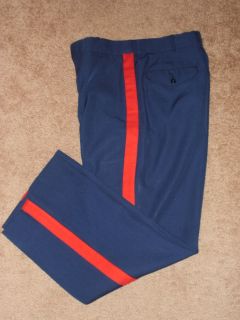 USMC Dress Blue Polyester Wool Gabardine Bloodstripe Mens Trousers Sz