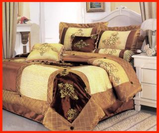  Floral Luxury Satin Bed in A Bag Comforter Set Queen Size Gold