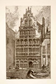 1911 Print Ghent Belgium Watermens Guild House Architecture George