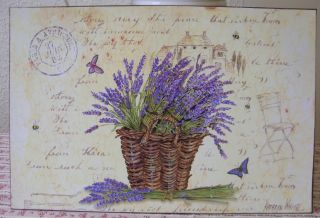 Shabby French Vintage Chic Lavender Basket Butterflies Metal Wall