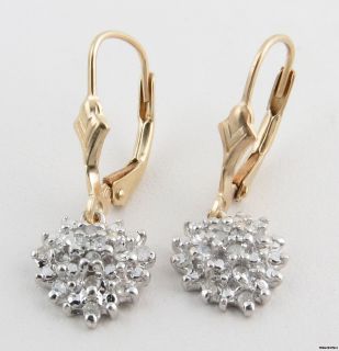  Diamond Dangle Earrings   10k White & Yellow Gold Leverback Sun Flower