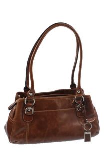Giani Bernini Brown Leather Double Handle Satchel Handbag Medium BHFO