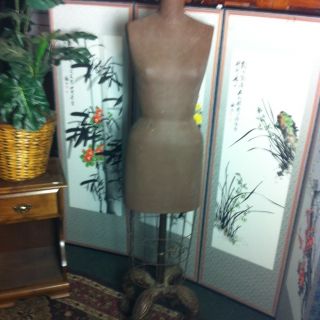 Antique Dress Form Mannequin with Skirt Cage and Ornate Iron Claw Foot