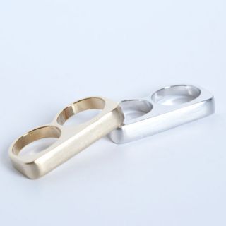Flat Bar Two Finger Ring Gold Bar Double Ring Size 6 7 8 9 Selectable