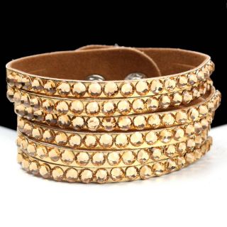 Gold Rhinestone Bling Snap Closure Fashion Bracelet