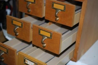 Vintage Gaylord Bros Wood 6 Drawer Library Card Catalog w Brass Pulls