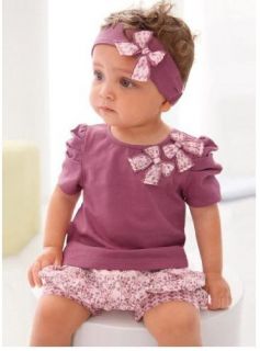 New Girl Baby Short Top Pants Headband Set 0 36M Cotton 3 Pcs Costume