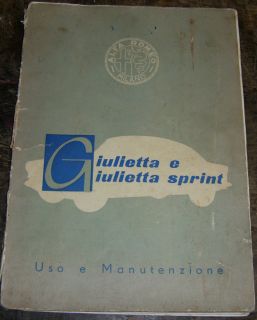 Alfa Romeo Giulietta Giulietta Sprint Original Italian Owners Manual