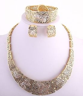 Lace Gold Plated Necklace Bracelet Earring Ring Set