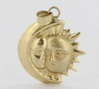 Estate 14k Yellow Gold Moon Sun Face Pendant Celestial Jewelry Vintage