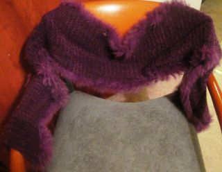 Elizabeth Gillett NYC Cashmere Blend and Rabbit Fur Purple Scarf