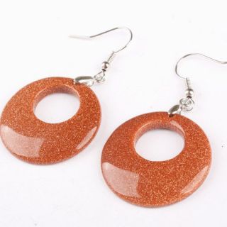 Goldstone Gemstone Donut Bead Pendant Dangle Earrings Jewelry Set