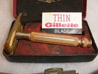 Vintage Gillette Safety Razor Brass 3 Piece Tech