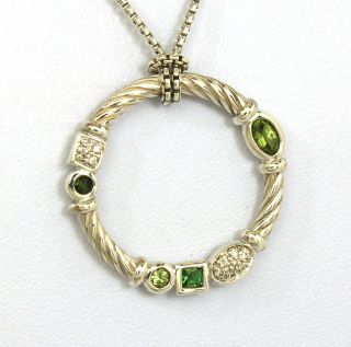  Sterling Silver Diamonds Peridot Gems Ladies Pendant w Chain