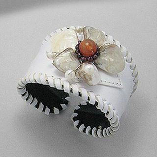 white leather flower gemstone cuff bracelet bracelets handmade stone