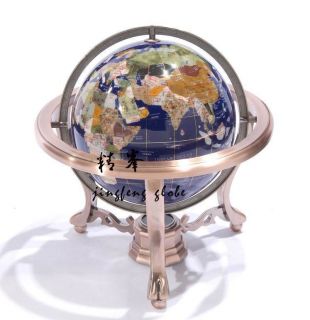 330mm New Gemstone World Globe Bronze Stand Earth Map Home Office