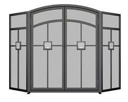   FOLDING FIREPLACE SCREEN GLASS BLOCK MISSION STYLE 2 OPENING DOORS