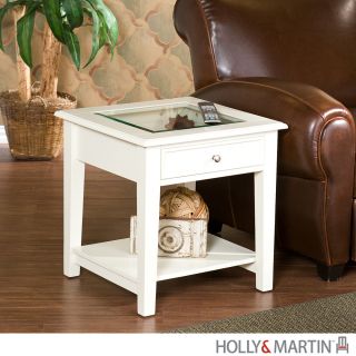 Somerset White End Storage Wood Table Glass Top Holly Martin Furniture