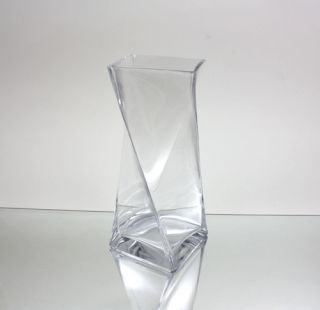  Clear Twisted Block Square Glass Vase 4 Opening x 10 Height (12pcs