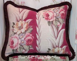  BARKCLOTH Cotton Fabric PINK ROSE GLEN COURT Pillow Victorian CHIC