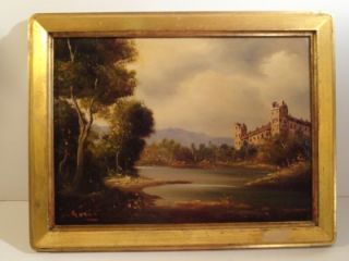 Vintage Antique Italian Oil Painting Signed Gori Gorine Castle Scene
