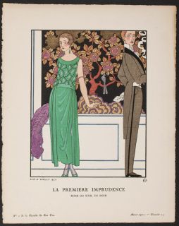 Bon Ton by Barbier La Premiere Imprudence 15 1921 Fashion Pochoir