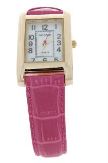 Gossip Goldtone Rectangle Case Primary Color Pink Strap Fashion Watch