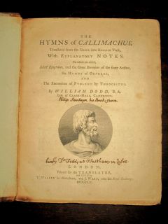 GIVEN to Philip STANHOPE by Wm DODD 1755 Ancient GREEK Hymns HYMNAL