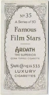 George Raft 1934 Ardath Famous Film Stars Tobacco Card 35 Movie Star