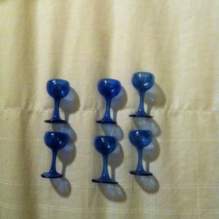   Dollhouse Miniature Blown Blue Glass Wine Goblets Glasses Doll House