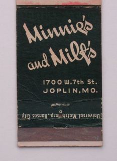 1950s Matchbook Minnies and Milts Chinese Joplin MO