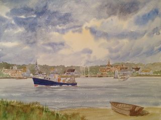 Newburyport MASSACHUSETTS BOATS Harbor  Watercolor Painting by Tom