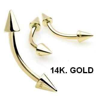 14k Gold Spike Curve Bent Eyebrow Ring Body Jewelry 16g