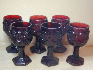 Set of 6 Avon Ruby Red Cape Cod Wine Goblets Cordials. Excellent