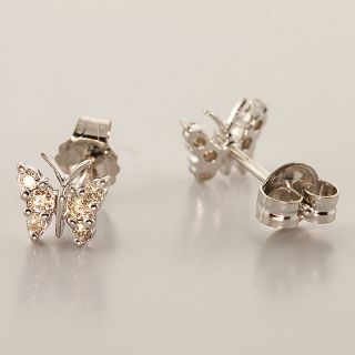  10K White Gold Diamond Butterfly Ring Earrings Jewelry Set