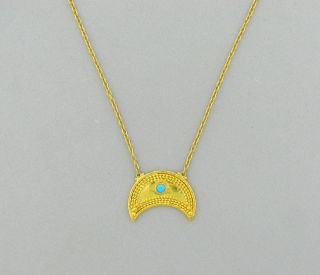 New Gurhan 24K Gold Crescent Turquoise Pendant Necklace $3800