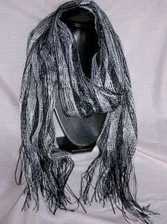 Schwarz Grau Weiß Farbender Schal Halstuch Tuch Mit Glitzer