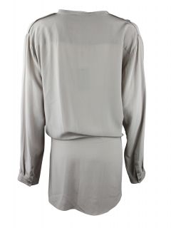 Gold Hawk Womens Putty Gray Drawstring Silk Shirt Dress XS $312 New