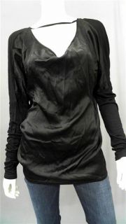 Gold Hawk Drape Back Top Misses M Jersey Black Solid Long Sleeve Shirt