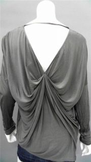 Gold Hawk Misses M Silk Blouse Top Gray Solid Long Sleeve Shirt