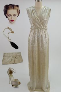 Vintage Style GOLDEN Glamour Old HOLLYWOOD Pinup LONG Maxi Dress w