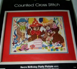 The Bears Birthday Party, a 1985 Golden Bee counted cross stitch kit.