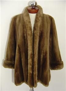 Vintage 40s 50s Genuine Brown Sheared Beaver Fur Shawl Collar Swing