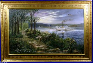 VERY LARGE GREAT HUDSON RIVER PAINTING of BOAT HIGHLANDER BY ALBERT