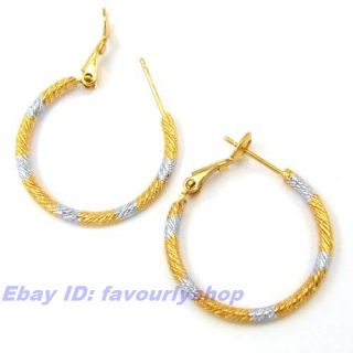 Twisted Wire Carved 18K Bicolor Gold GEP Hoop Earring