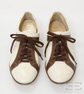 Gravati Cream Brown Leather Lace Up Flats Size 10 5M