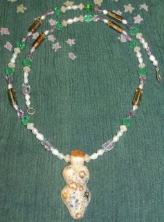 Ceramic Goddess Pendant w Pearl Glass Beads Necklace
