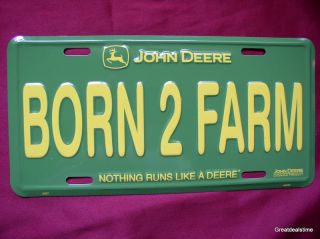John Deere Born 2 Farm Green Logo Car Tag Metal License Plate