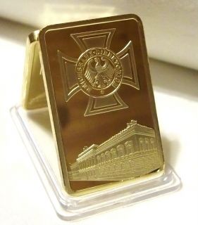  GERMAN EMPIRE BANK NAZI WW1 WW2 999 24K Pure Gold Clad Ingot Bar NR
